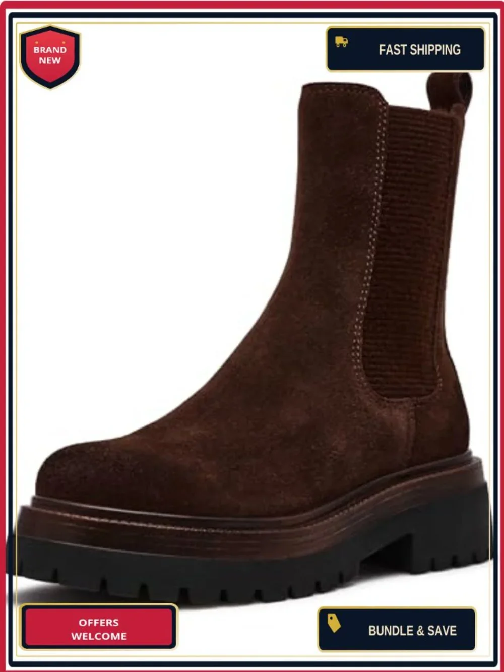 Steve Madden Blitzen Chelsea Ankle Bootie Suede Block Heel Pull-On Round Toe